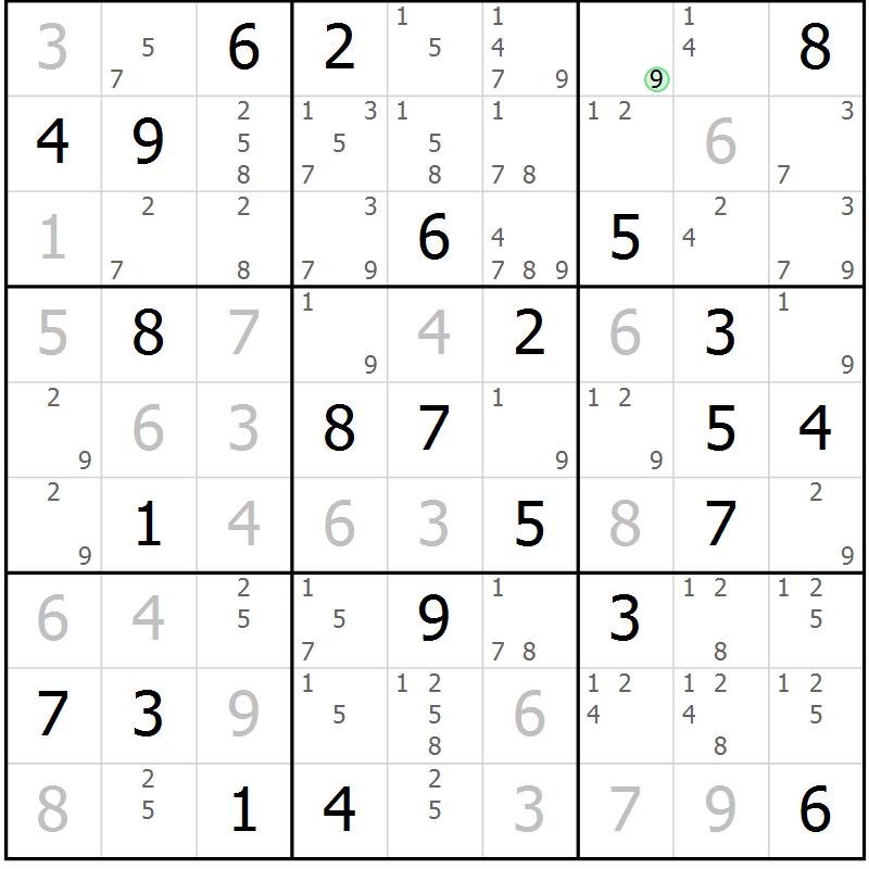 Position des candidats pour la solution de la Gr 27 page 30 du magazine de sudoku Maestro n° 086