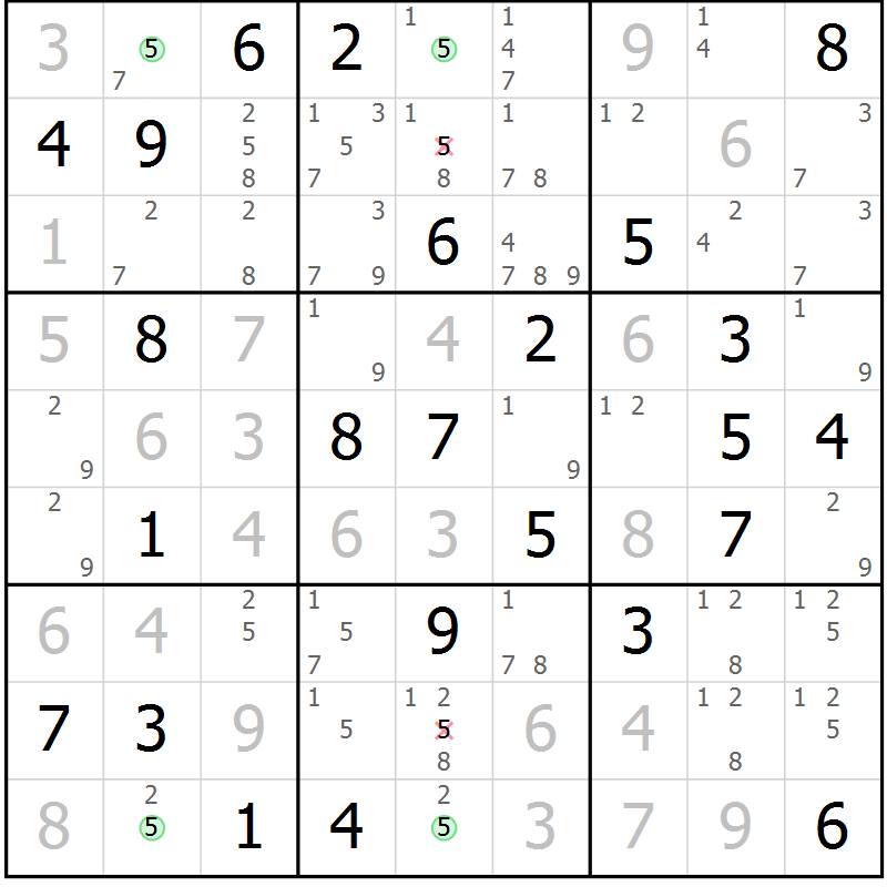 Position des candidats pour la solution de la Gr 27 page 30 du magazine de sudoku Maestro n° 086