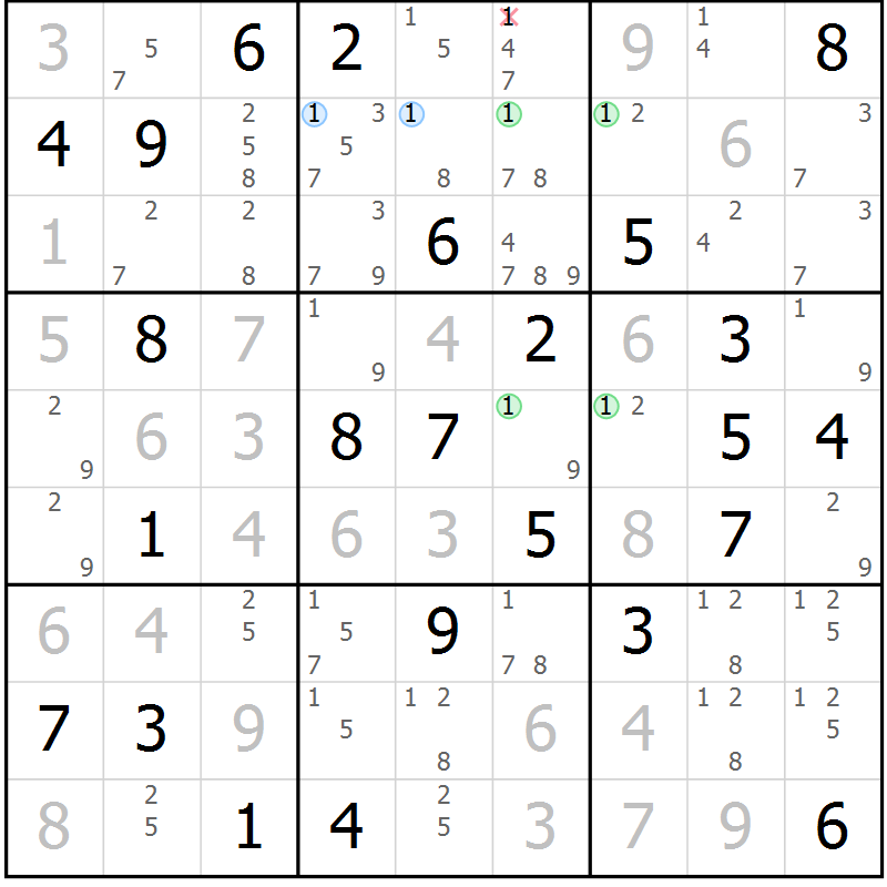 Position des candidats pour la solution de la Gr 27 page 30 du magazine de sudoku Maestro n° 086