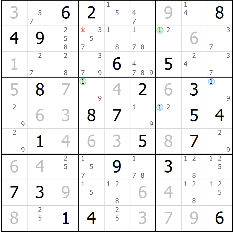 Position des candidats pour la solution de la Gr 27 page 30 du magazine de sudoku Maestro n° 086