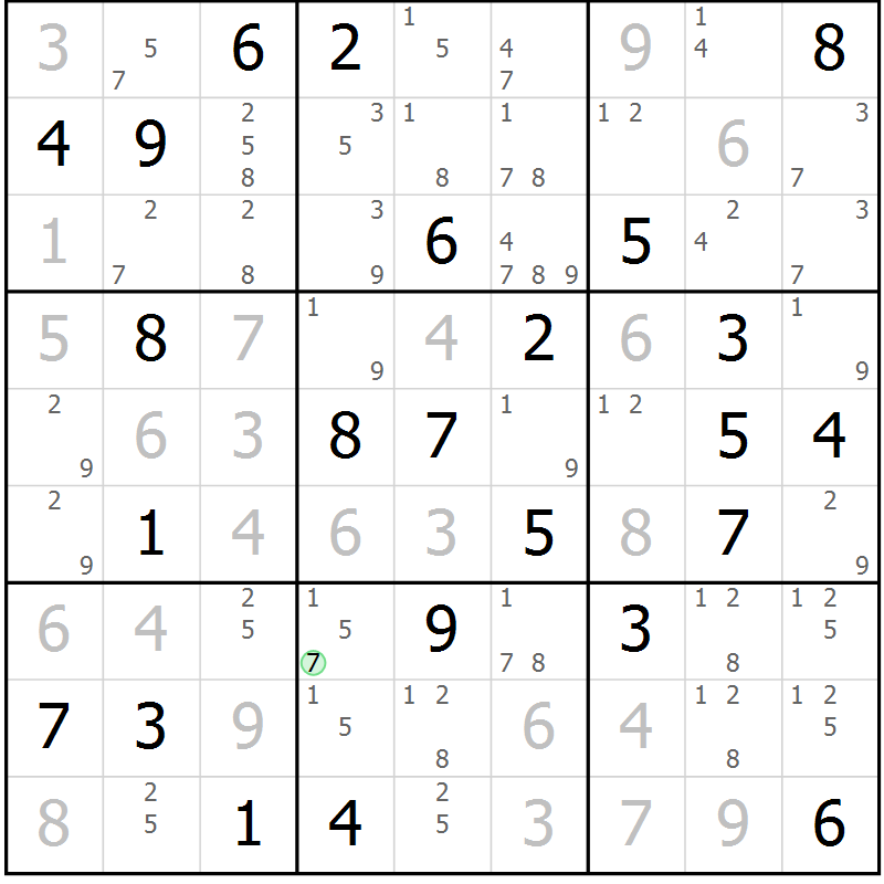 Position des candidats pour la solution de la Gr 27 page 30 du magazine de sudoku Maestro n° 086