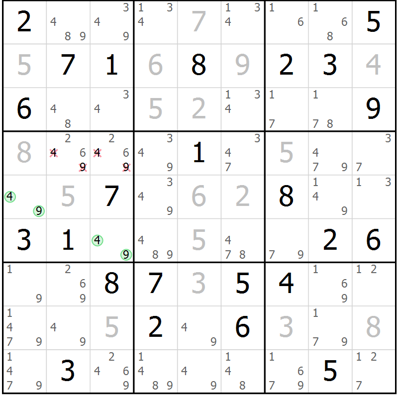 Position des candidats pour la solution de la Gr 28 page 31 du magazine de sudoku Maestro n° 086