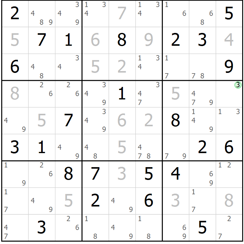 Position des candidats pour la solution de la Gr 28 page 31 du magazine de sudoku Maestro n° 086