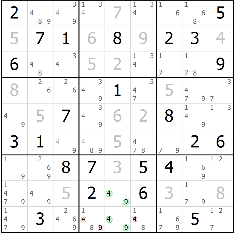 Position des candidats pour la solution de la Gr 28 page 31 du magazine de sudoku Maestro n° 086