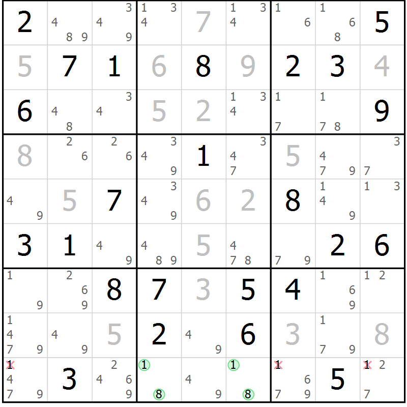 Position des candidats pour la solution de la Gr 28 page 31 du magazine de sudoku Maestro n° 086