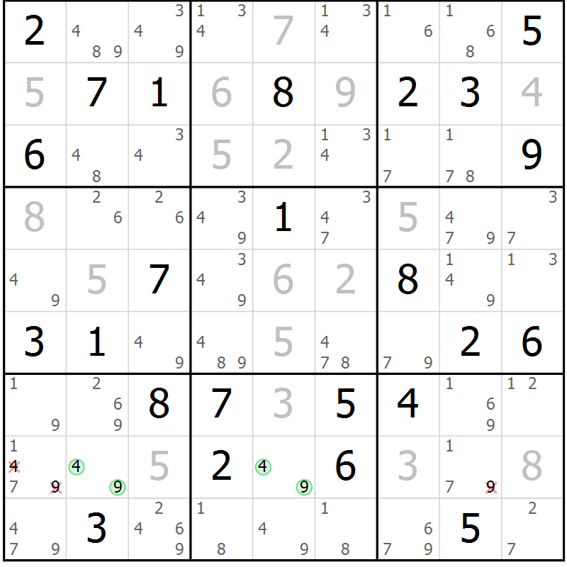 Position des candidats pour la solution de la Gr 28 page 31 du magazine de sudoku Maestro n° 086