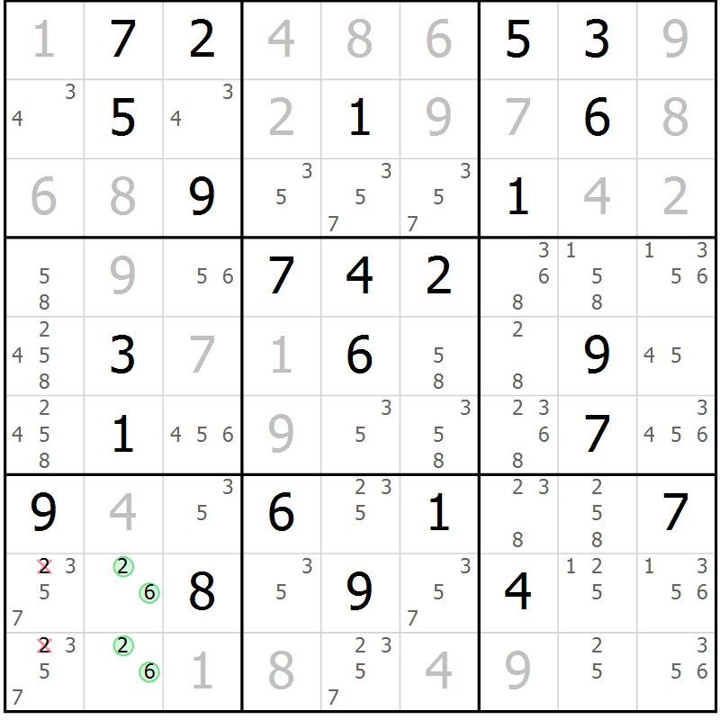 Position des candidats pour la solution de la Gr 29 page 32 du magazine de sudoku Maestro n° 086
