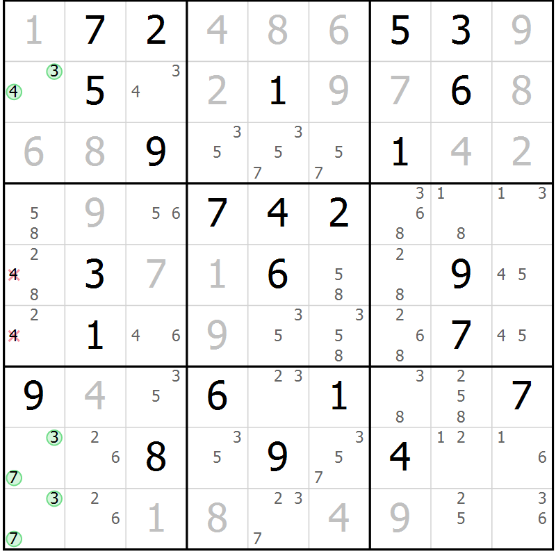 Position des candidats pour la solution de la Gr 29 page 32 du magazine de sudoku Maestro n° 086