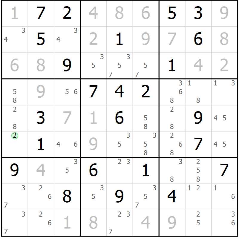 Position des candidats pour la solution de la Gr 29 page 32 du magazine de sudoku Maestro n° 086
