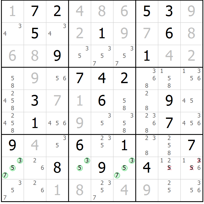 Position des candidats pour la solution de la Gr 29 page 32 du magazine de sudoku Maestro n° 086