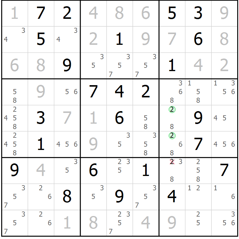 Position des candidats pour la solution de la Gr 29 page 32 du magazine de sudoku Maestro n° 086