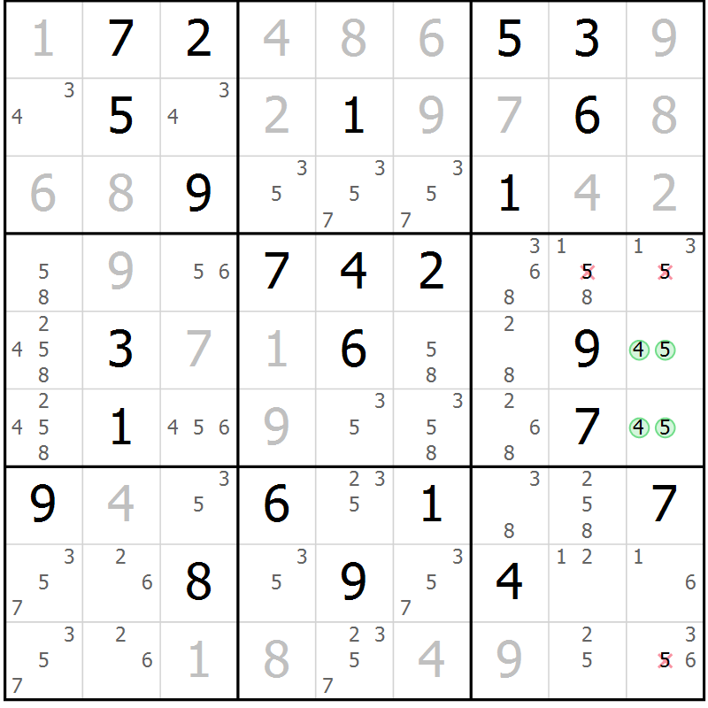 Position des candidats pour la solution de la Gr 29 page 32 du magazine de sudoku Maestro n° 086