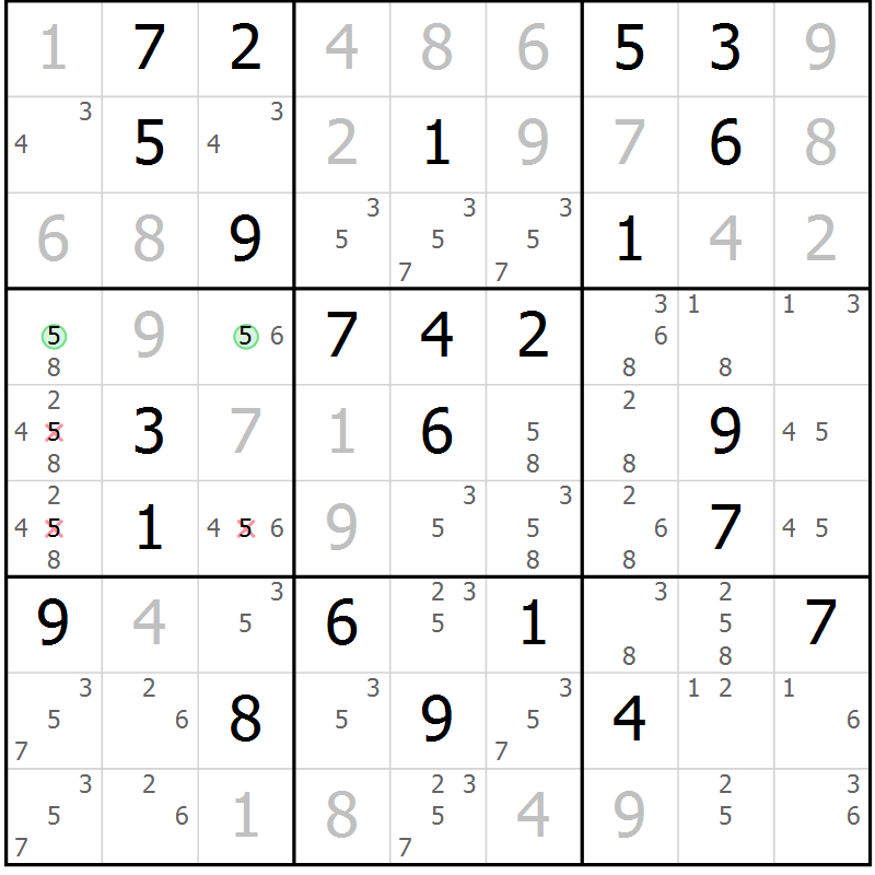 Position des candidats pour la solution de la Gr 29 page 32 du magazine de sudoku Maestro n° 086