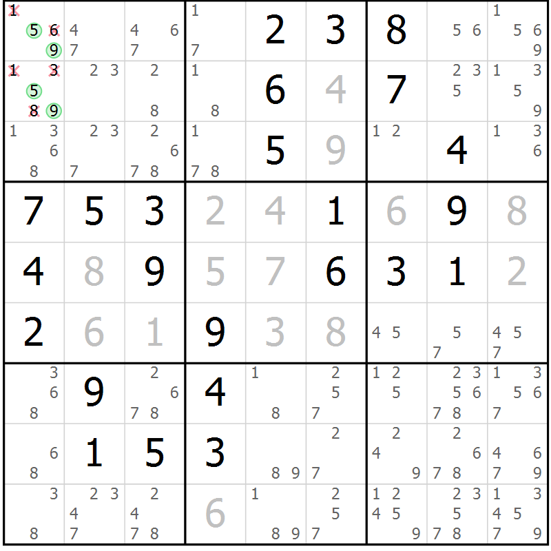 Position des candidats pour la solution de la Gr 3 page 6 du magazine de sudoku Maestro n° 086