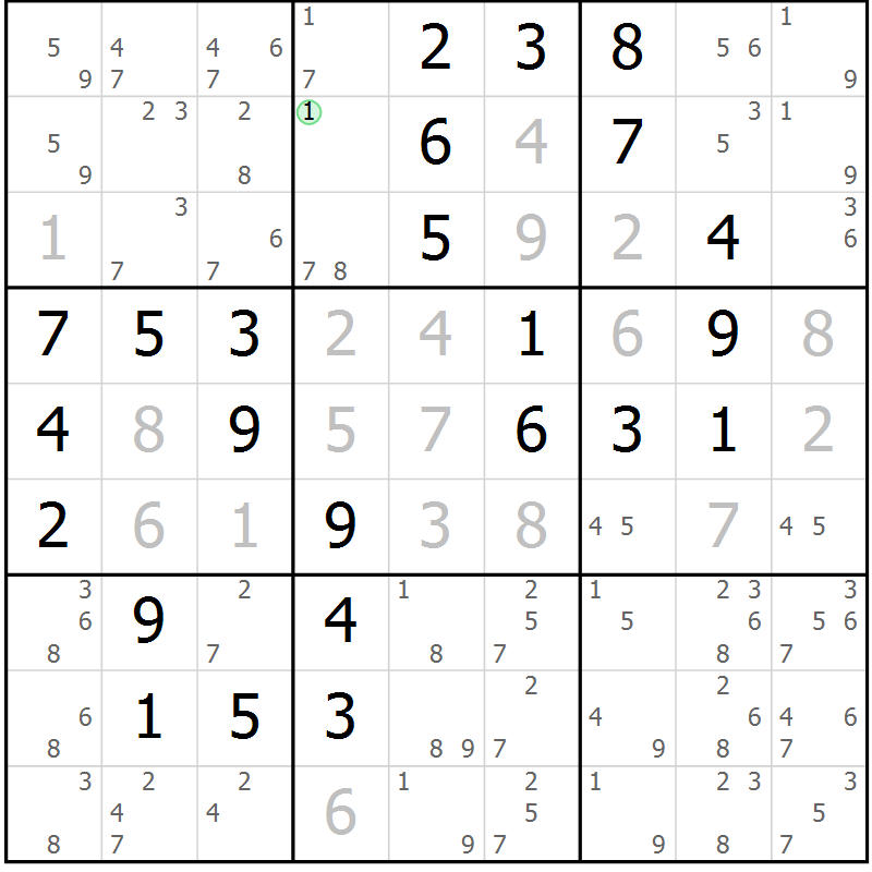 Position des candidats pour la solution de la Gr 3 page 6 du magazine de sudoku Maestro n° 086