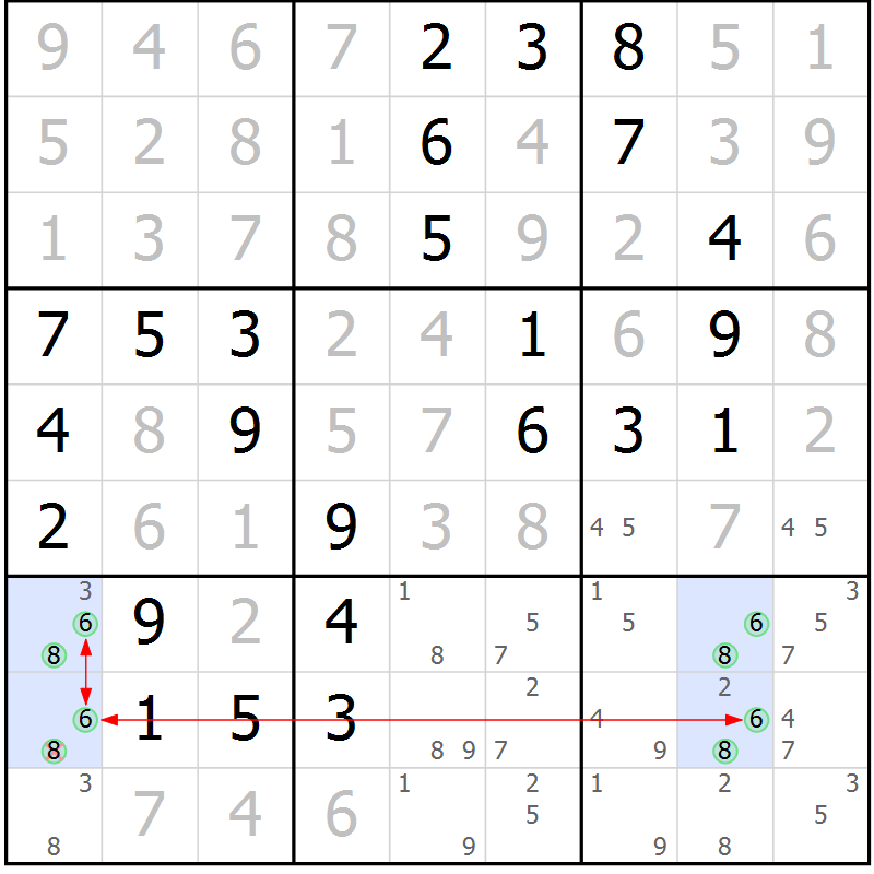 Position des candidats pour la solution de la Gr 3 page 6 du magazine de sudoku Maestro n° 086