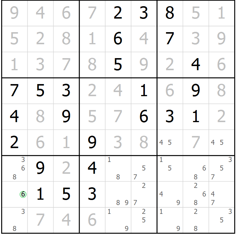 Position des candidats pour la solution de la Gr 3 page 6 du magazine de sudoku Maestro n° 086