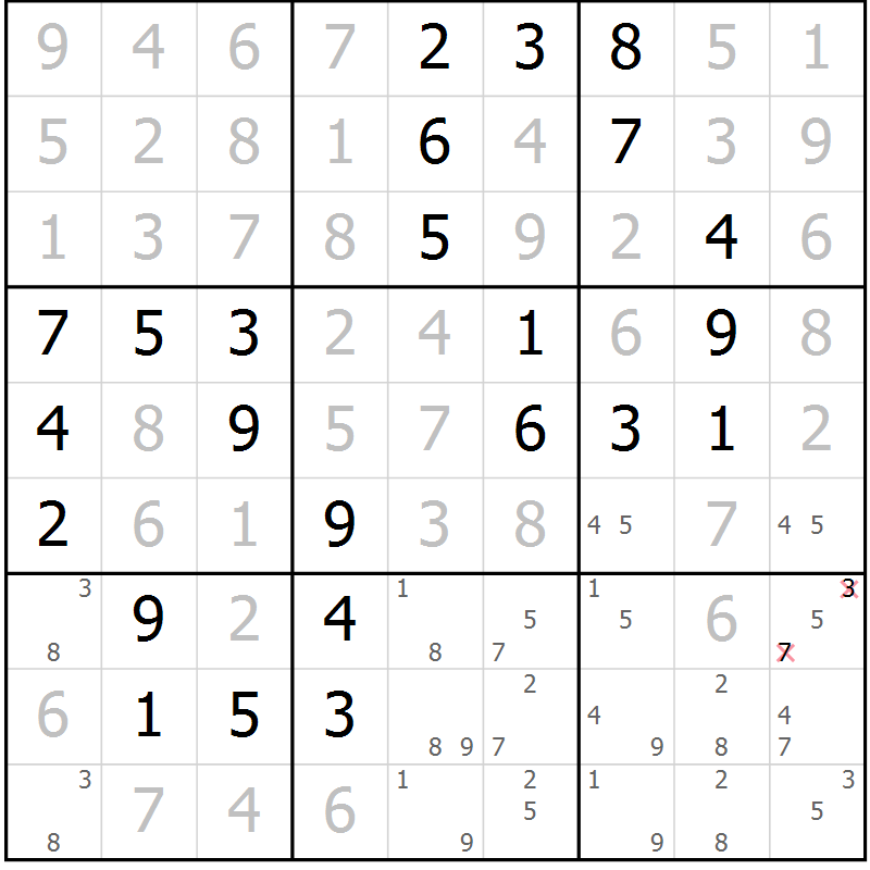 Position des candidats pour la solution de la Gr 3 page 6 du magazine de sudoku Maestro n° 086