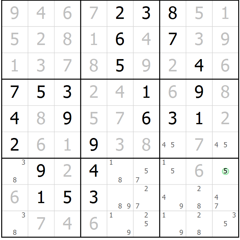 Position des candidats pour la solution de la Gr 3 page 6 du magazine de sudoku Maestro n° 086