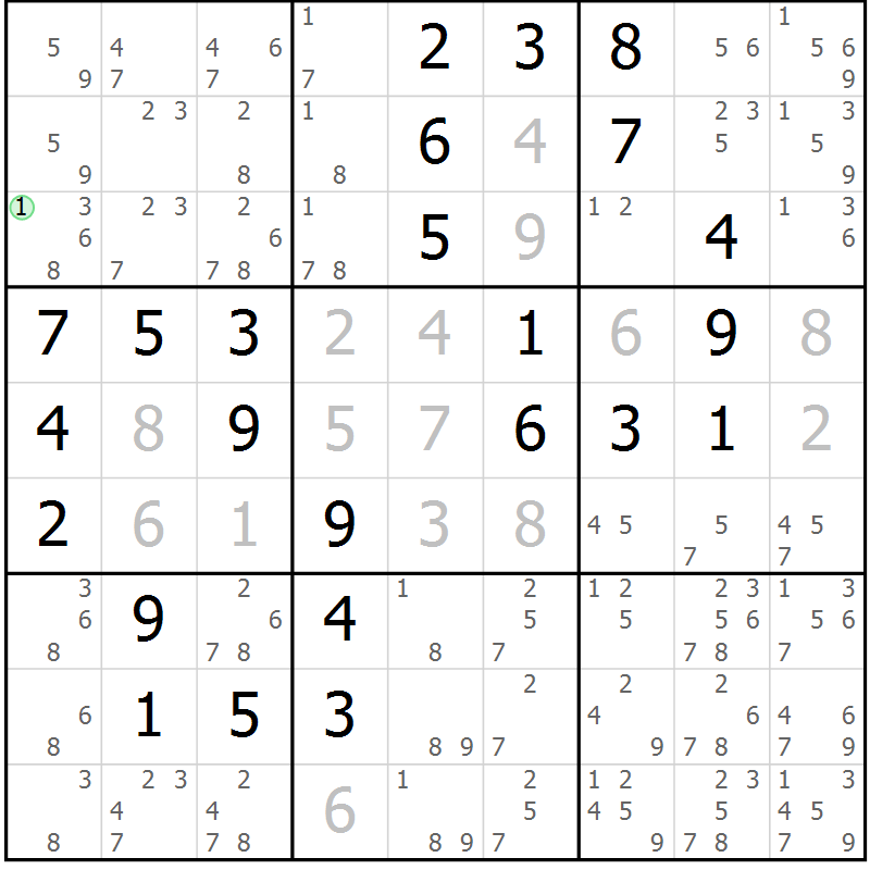 Position des candidats pour la solution de la Gr 3 page 6 du magazine de sudoku Maestro n° 086