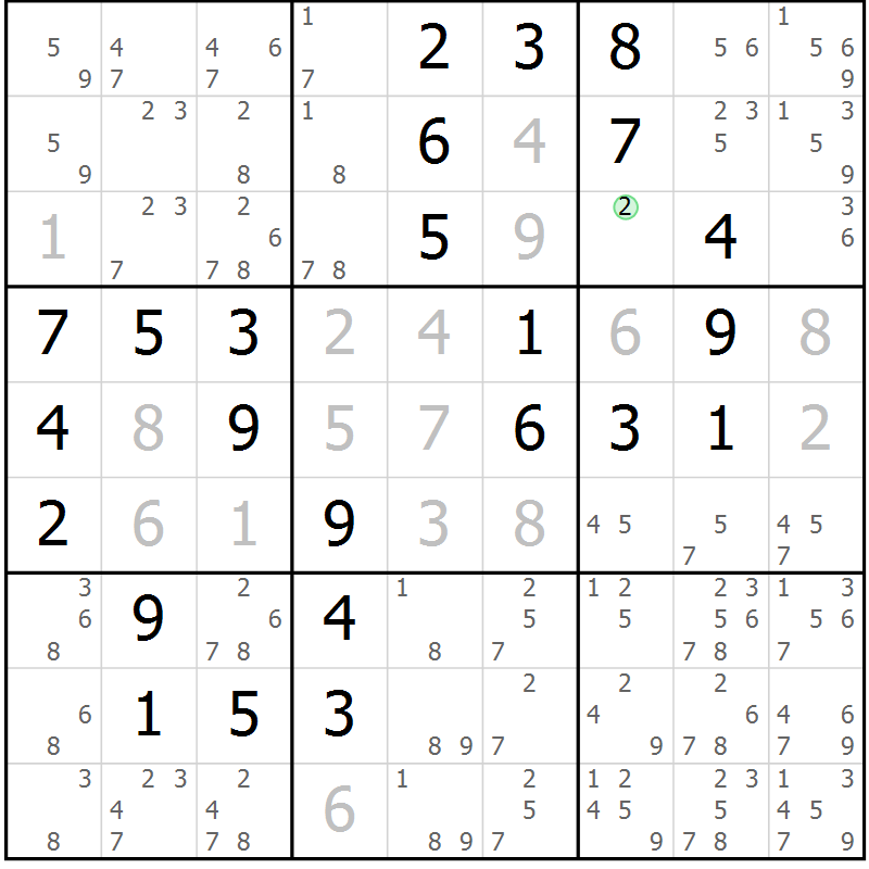 Position des candidats pour la solution de la Gr 3 page 6 du magazine de sudoku Maestro n° 086
