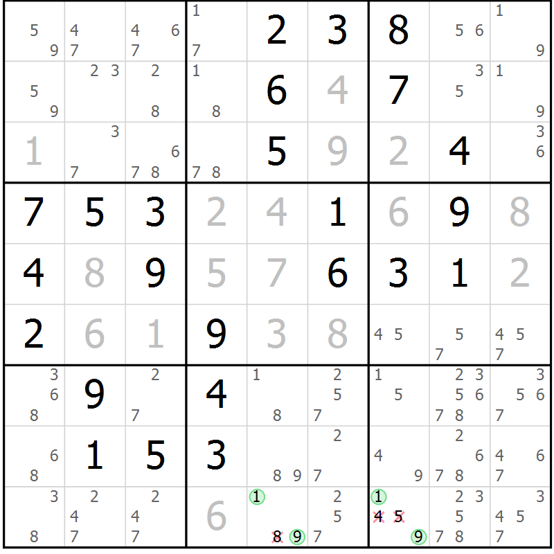 Position des candidats pour la solution de la Gr 3 page 6 du magazine de sudoku Maestro n° 086