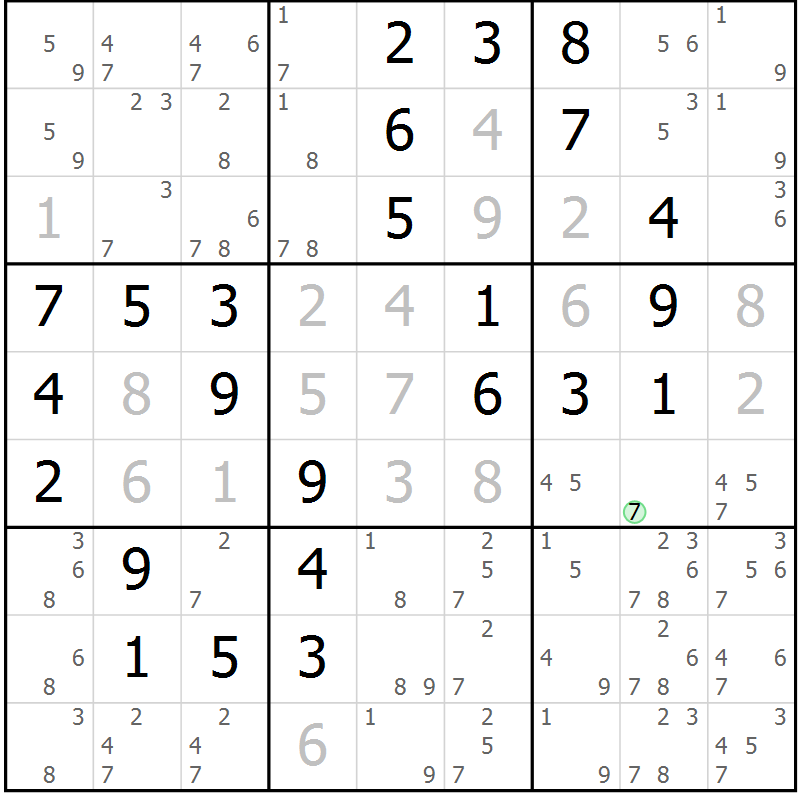 Position des candidats pour la solution de la Gr 3 page 6 du magazine de sudoku Maestro n° 086