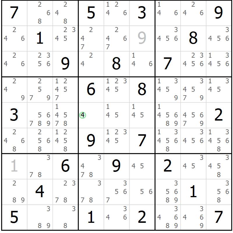 Position des candidats pour la solution de la Gr 30 page 33 du magazine de sudoku Maestro n° 086