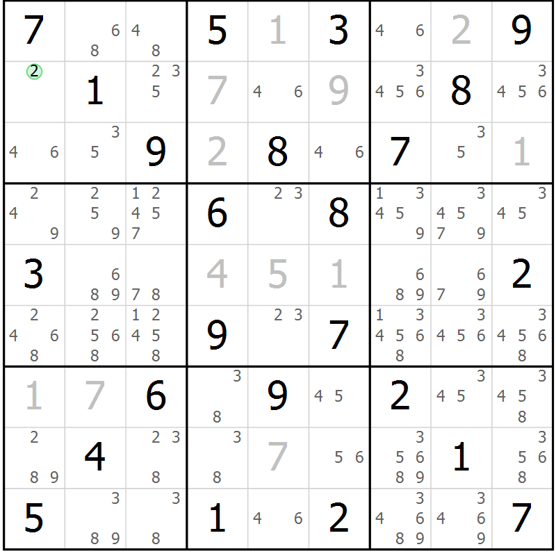Position des candidats pour la solution de la Gr 30 page 33 du magazine de sudoku Maestro n° 086