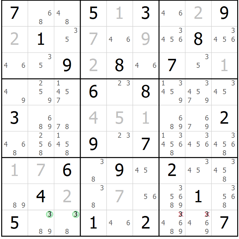Position des candidats pour la solution de la Gr 30 page 33 du magazine de sudoku Maestro n° 086