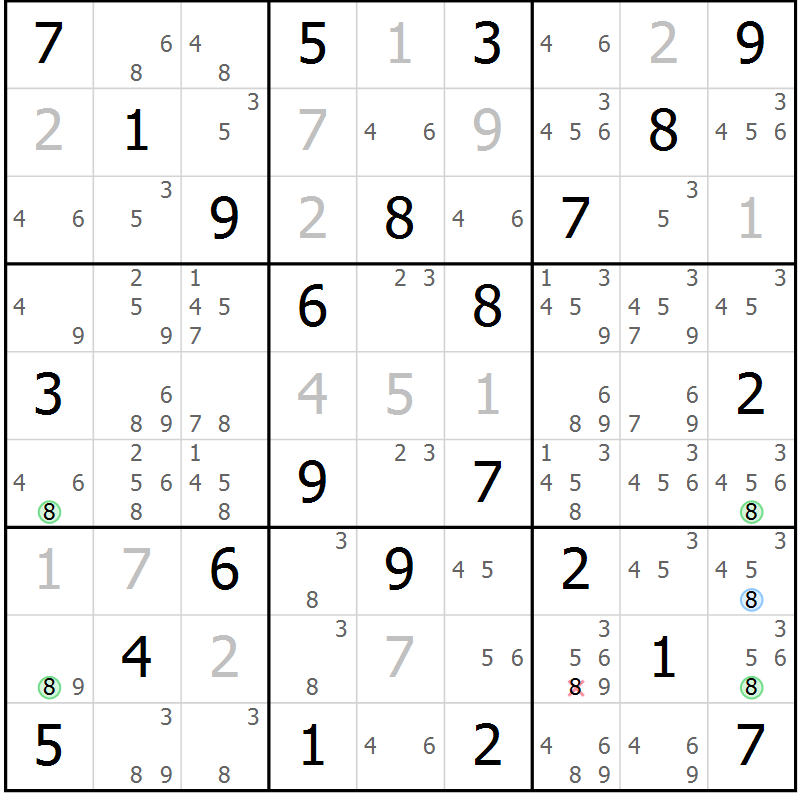 Position des candidats pour la solution de la Gr 30 page 33 du magazine de sudoku Maestro n° 086