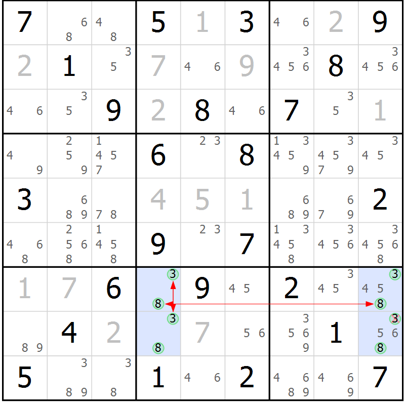 Position des candidats pour la solution de la Gr 30 page 33 du magazine de sudoku Maestro n° 086