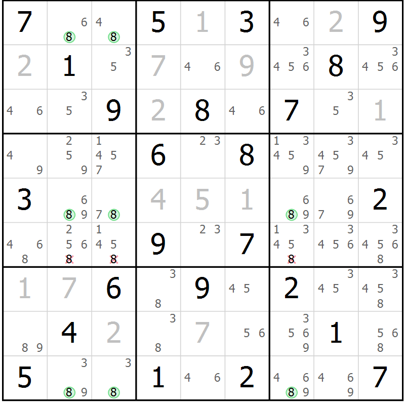 Position des candidats pour la solution de la Gr 30 page 33 du magazine de sudoku Maestro n° 086
