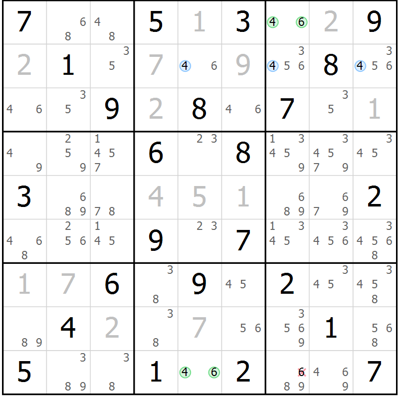 Position des candidats pour la solution de la Gr 30 page 33 du magazine de sudoku Maestro n° 086