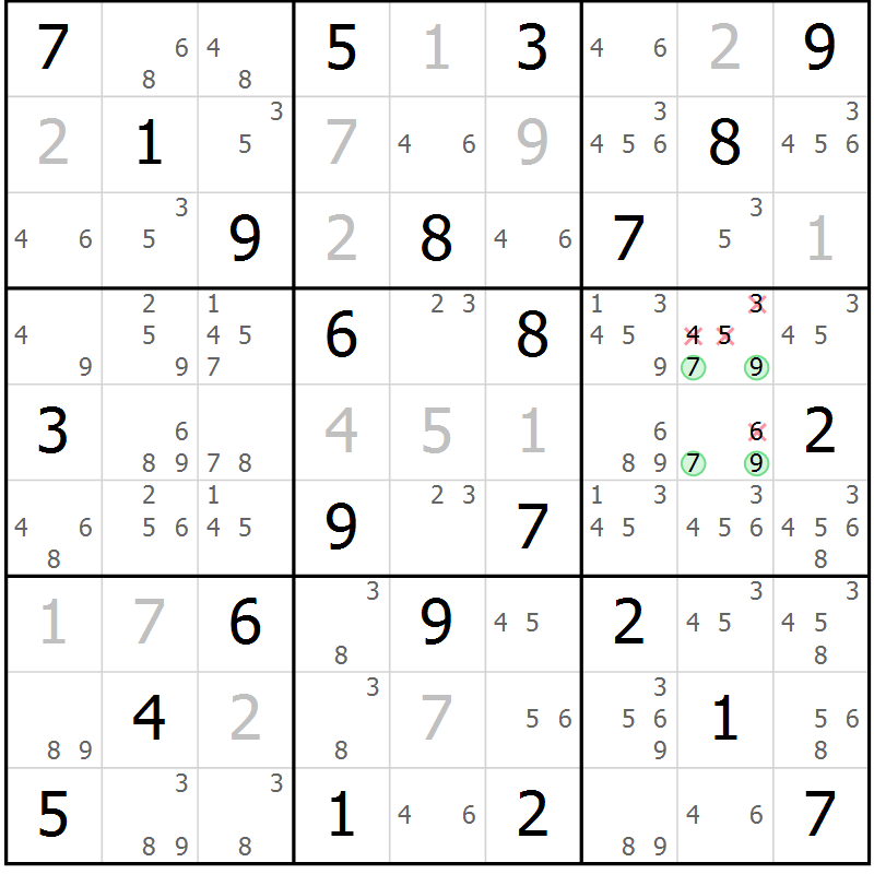 Position des candidats pour la solution de la Gr 30 page 33 du magazine de sudoku Maestro n° 086