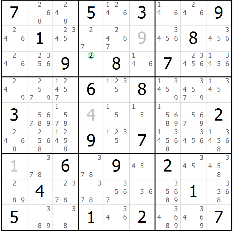 Position des candidats pour la solution de la Gr 30 page 33 du magazine de sudoku Maestro n° 086