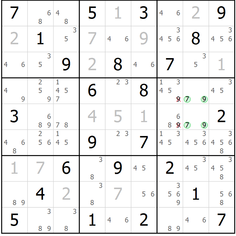 Position des candidats pour la solution de la Gr 30 page 33 du magazine de sudoku Maestro n° 086