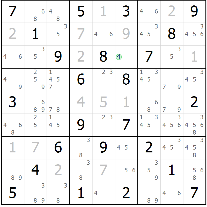 Position des candidats pour la solution de la Gr 30 page 33 du magazine de sudoku Maestro n° 086