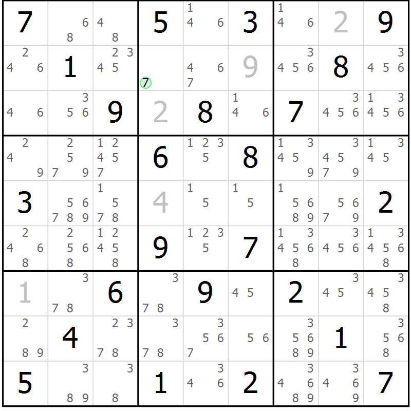 Position des candidats pour la solution de la Gr 30 page 33 du magazine de sudoku Maestro n° 086