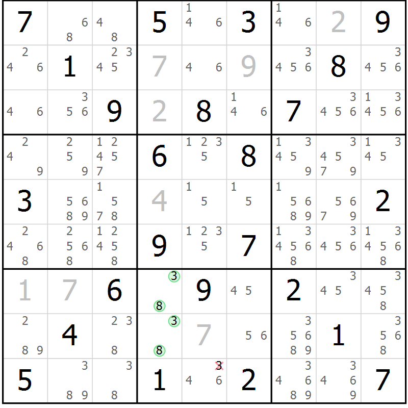 Position des candidats pour la solution de la Gr 30 page 33 du magazine de sudoku Maestro n° 086