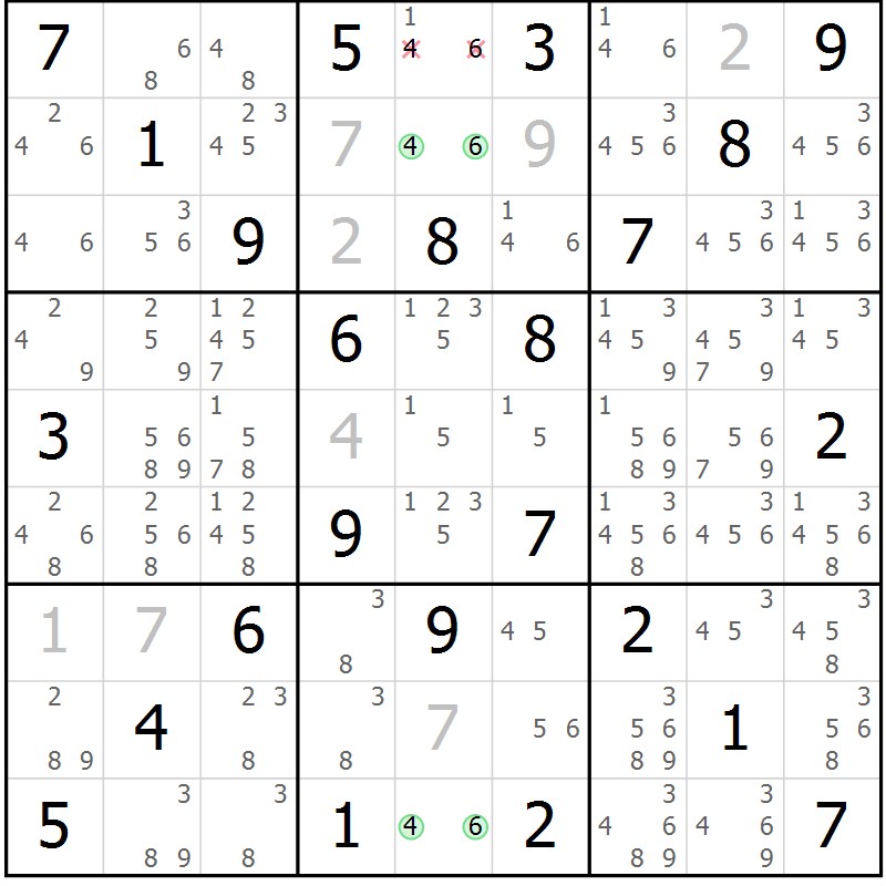 Position des candidats pour la solution de la Gr 30 page 33 du magazine de sudoku Maestro n° 086