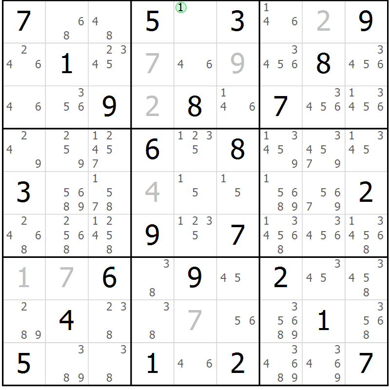 Position des candidats pour la solution de la Gr 30 page 33 du magazine de sudoku Maestro n° 086