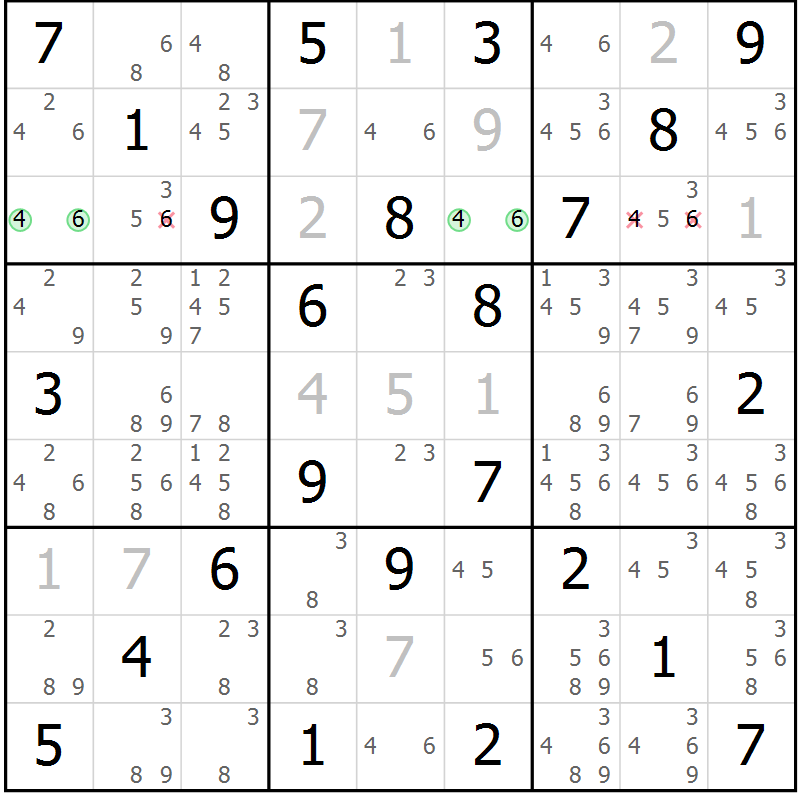 Position des candidats pour la solution de la Gr 30 page 33 du magazine de sudoku Maestro n° 086