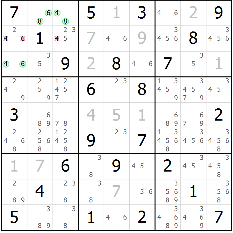 Position des candidats pour la solution de la Gr 30 page 33 du magazine de sudoku Maestro n° 086