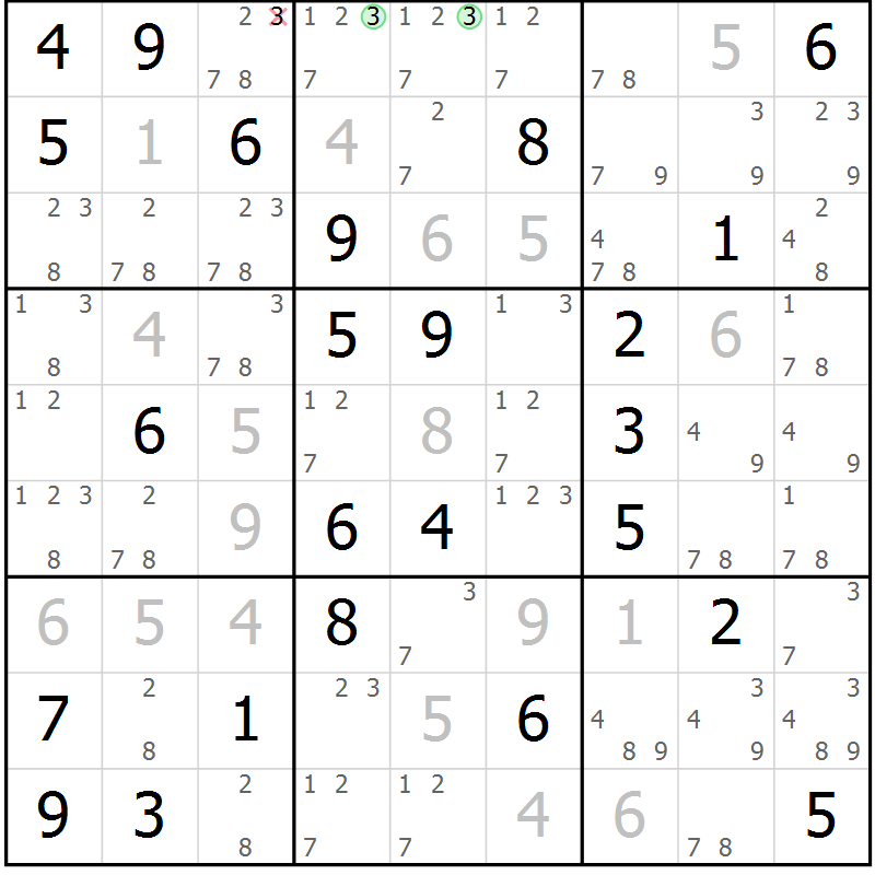 Position des candidats pour la solution de la Gr 31 page 34 du magazine de sudoku Maestro n° 086