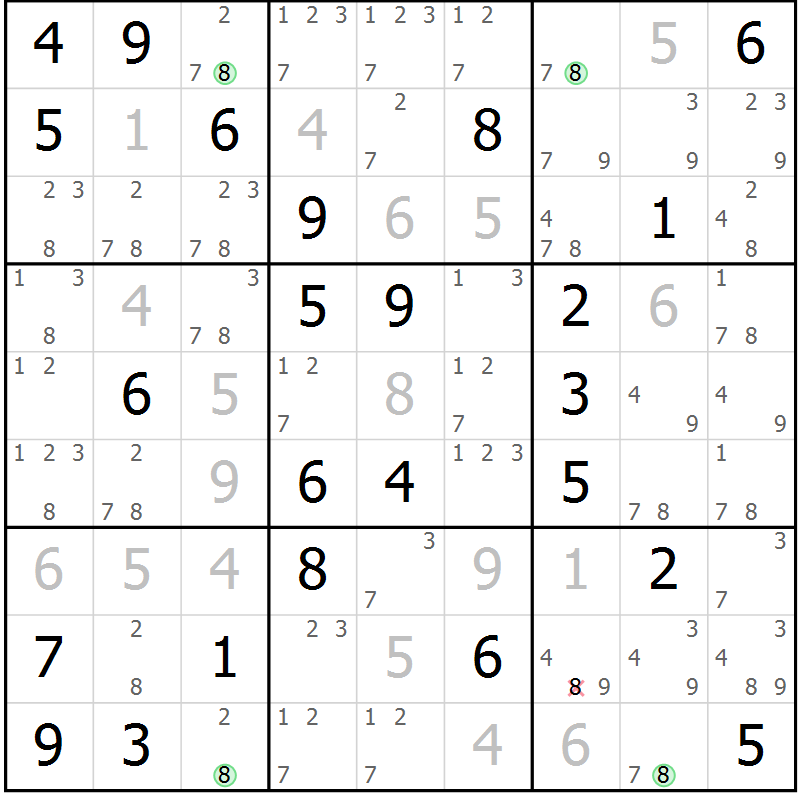 Position des candidats pour la solution de la Gr 31 page 34 du magazine de sudoku Maestro n° 086