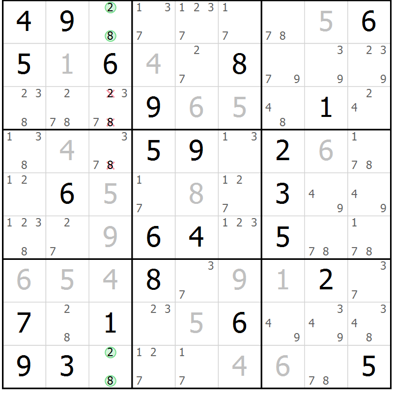 Position des candidats pour la solution de la Gr 31 page 34 du magazine de sudoku Maestro n° 086