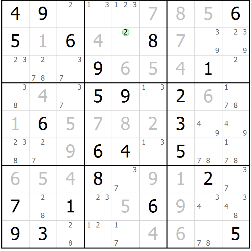 Position des candidats pour la solution de la Gr 31 page 34 du magazine de sudoku Maestro n° 086
