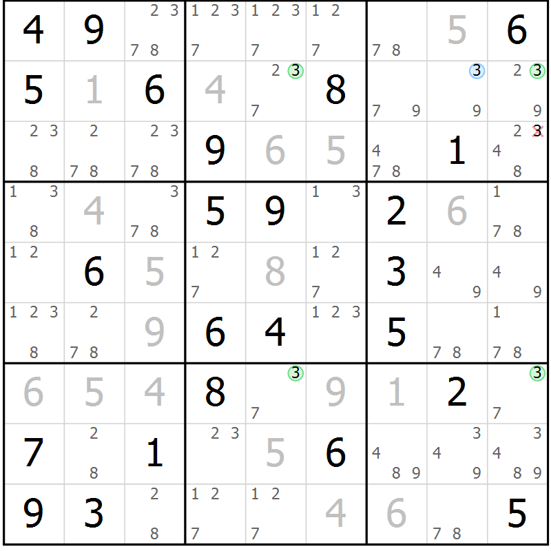 Position des candidats pour la solution de la Gr 31 page 34 du magazine de sudoku Maestro n° 086