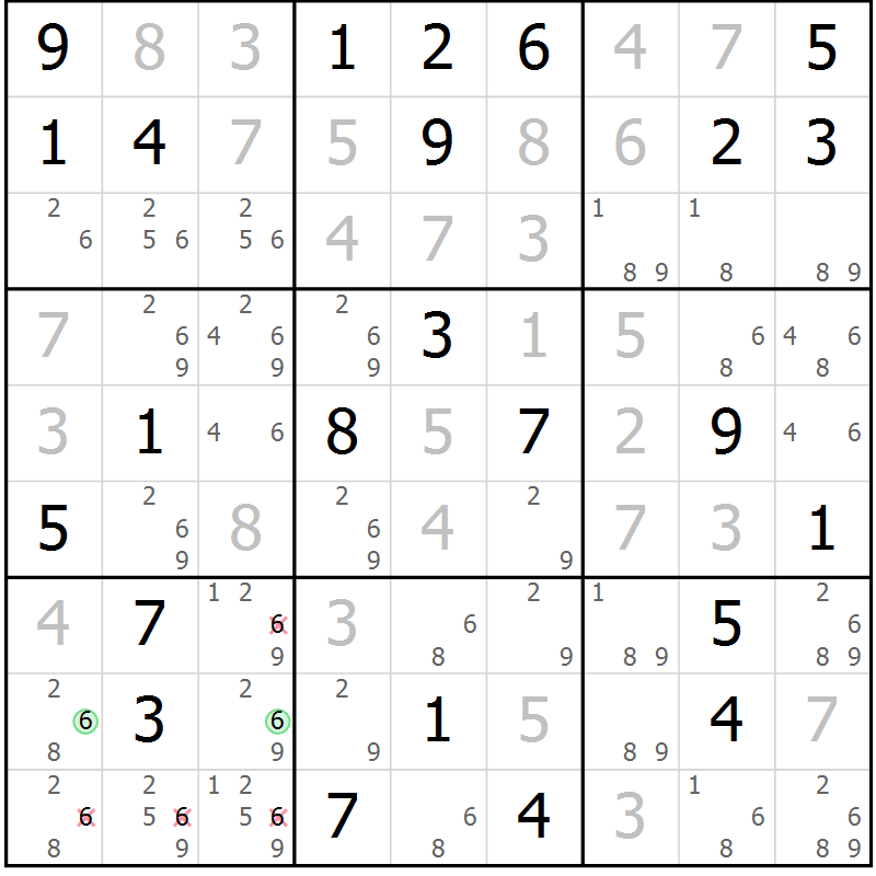 Position des candidats pour la solution de la Gr 32 page 35 du magazine de sudoku Maestro n° 086